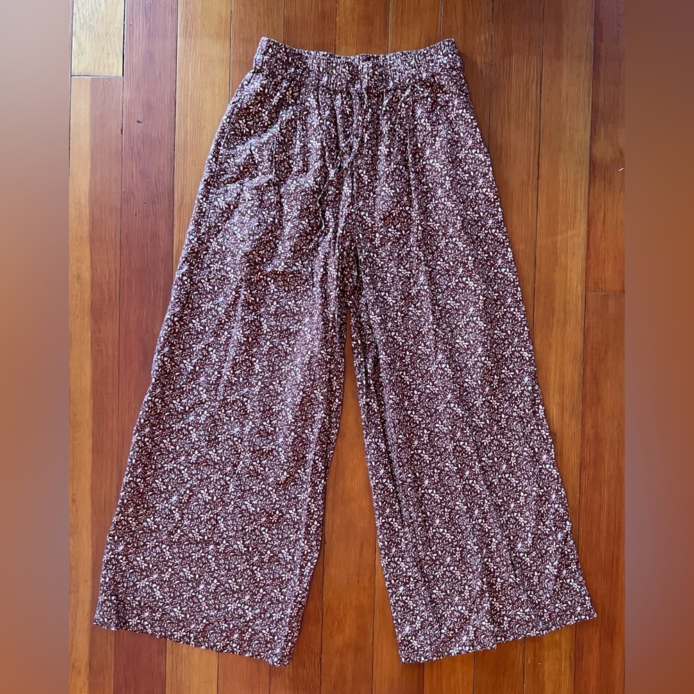 NWOT Madewell Floral Tie Waist Cropped Pull-On Pants. Size XS - Maroon